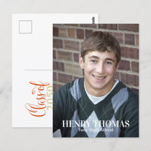 Cartão Postal Graduação Script Minimalista Moderno Laranja