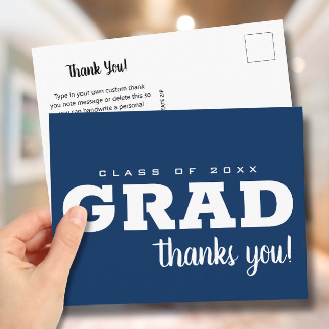 Cartão Postal Graduação Simples Azul e Branco Obrigado (Criador carregado)