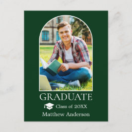Cartão Postal Graduação Verde de Foto do Boné de Arch Moderno