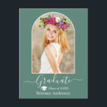 Cartão Postal Graduação Verde Eucalyptus Boné Arch Moderno<br><div class="desc">Quadro Fotográfico de Arch Moderno - Script de Caligrafia de Tendy - Cartão-Postal de Anúncio de Graduação de Fotografias - Eucalyptus Green - Cap de Graduação</div>