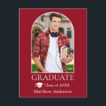 Cartão Postal Graduação Vermelha de Foto do Boné de Arch Moderno<br><div class="desc">Quadro de Fotografias em Arco Moderno - Cartão Postal para Anúncio de Graduação de Fotografias - Vermelho - Boné de formatura</div>