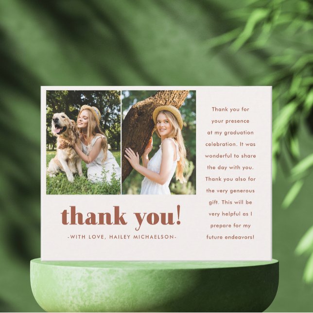 Cartão Postal Graduação Whimsical Duas Foto Obrigado (Criador carregado)