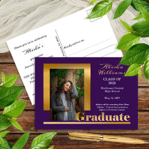 Cartão Postal Graduado de texto dourado elegante e sofisticado 1