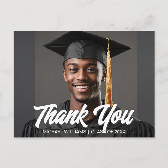 Cartão Postal Graduate Photo Bold Script Graduation Thank You (Frente)
