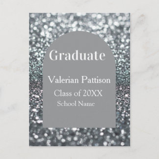 Cartão Postal Graduate silver gray glitter arch shape name year