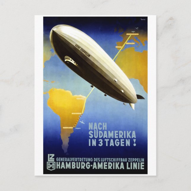 Cartão Postal Graf Zeppelin Vintage Viagem alemão (Frente)