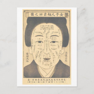 Cartão Postal Gráfico Antigo de Leitura Facial Japonesa - Mulher