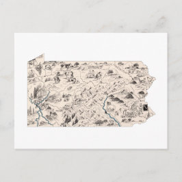 Cartão Postal Gráfico Antiquado de Mapa de Imagens do Pensilvâni