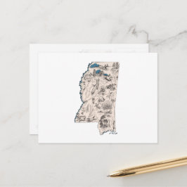 Cartão Postal Gráfico Antiquado do Mapa de Imagens do Mississipp