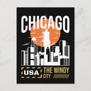 Cartão Postal Gráfico da Silhueta de Chicago EUA Design da Cid