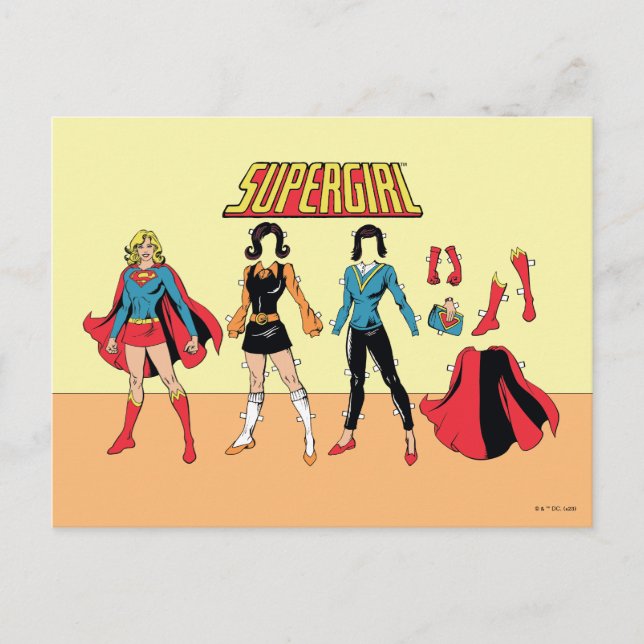 Cartão Postal Gráfico de Boneca de Papel Supergirl (Frente)