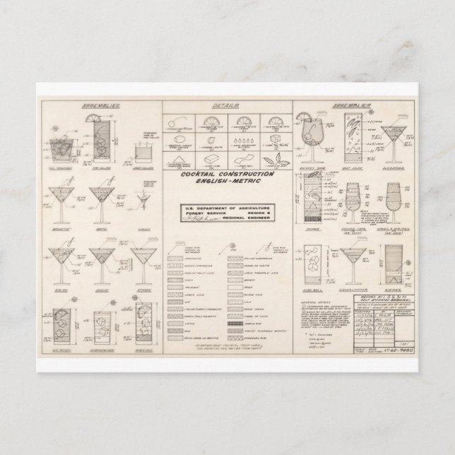 Cartão Postal Gráfico de Construção de Cocktail de meio século (Frente)