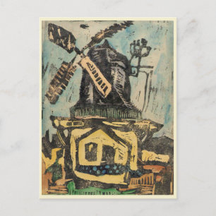 Cartão Postal Gráfico de recorte de madeira colorido de moinho