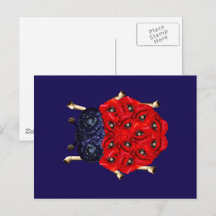 Cartão Postal Gráfico do Besouro Flor de Papoula Vermelha