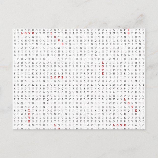 Cartão Postal Gráfico do Word Search Quebra-cabeça LOVE (Frente)