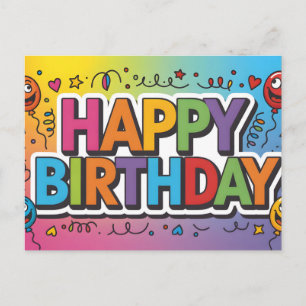 Cartão Postal Gráfico "FELIZ ANIVERSÁRIO" Colorido Vibrante