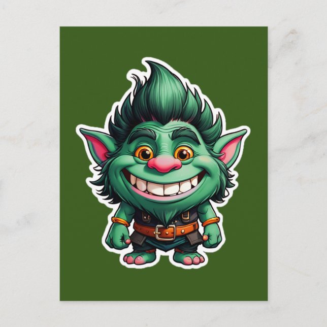 Cartão Postal Gráfico feliz de Chibi Troll (Frente)