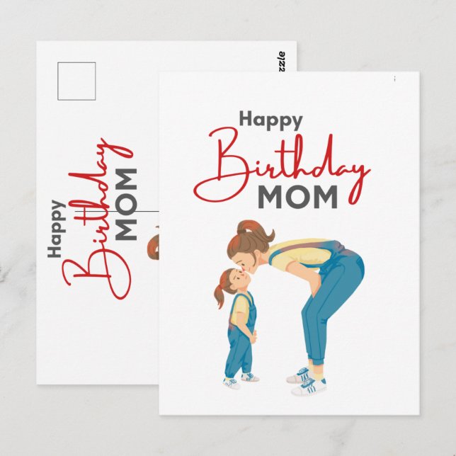Cartão Postal Gráfico Minimalista Cinza “Feliz Aniversário Mãe” (Frente/Verso)