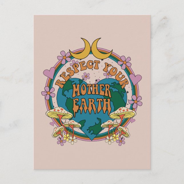 Cartão Postal Gráfico Retro da Mãe Terra dos Anos 70 (Frente)