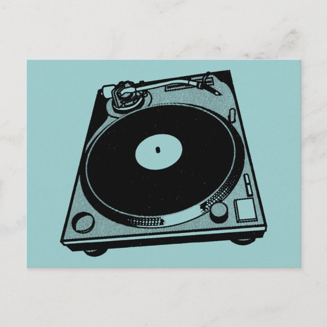 Cartão Postal Gráfico Retro Turntable a Preto (Frente)