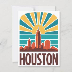 Cartão Postal Gráfico Sunset Retro Houston Skyline