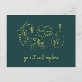 Cartão Postal Gráfico verde e amarelo de contornos Viagem