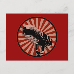 Cartão Postal Gráficos de Microfone Retro em Vermelho