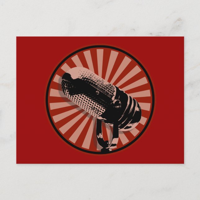 Cartão Postal Gráficos de Microfone Retro em Vermelho (Frente)