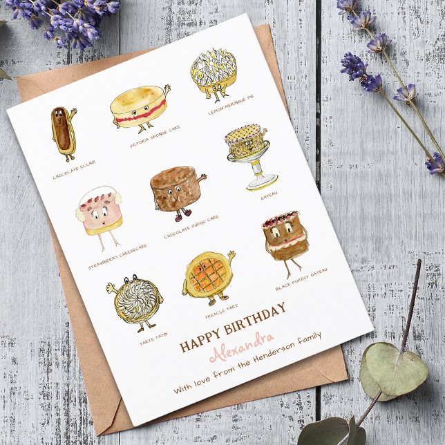Cartão Postal Gráficos de sobremesa de bolos bonitos (Baking cake lover happy birthday personalized greetings card)