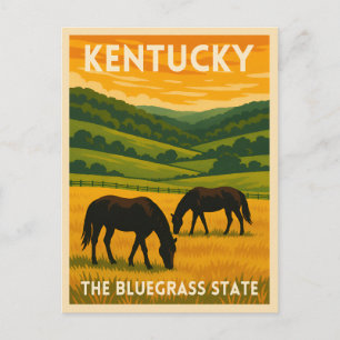 Cartão Postal Gráficos Retro de Cavalos de Kentucky Viagens Vint