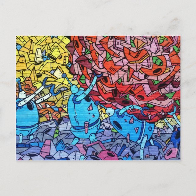 Cartão Postal Grafite de Arte de Parede Robôs de Reciclagem Retr (Frente)