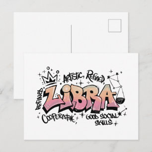 Cartão Postal Grafite do Zodíaco de Libra