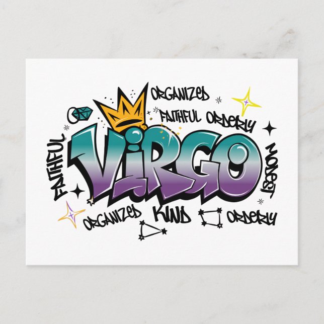 Cartão Postal Grafite do zodíaco de Virgem (Frente)