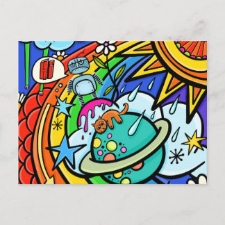 Cartão Postal Grafite Street Art Rainbow Weather Funky Cartoon