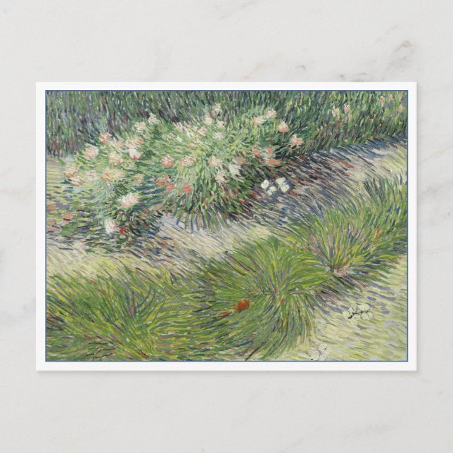 Cartão Postal Grama e borboletas de van Gogh (Frente)