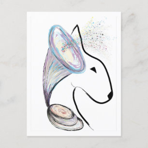 Cartão Postal Gramophone Bull Terrier Music Surreal pet art
