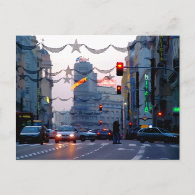 Cartão Postal Gran Vía de Madrid en Navidad (Frente)
