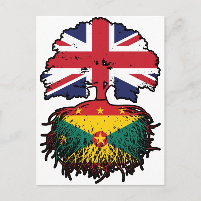 Cartão Postal Granada Grenade British Tree Roots Flag (Frente)