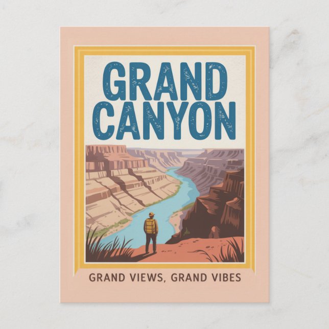 Cartão Postal Grand Canyon USA Retro National Park Hiker (Frente)