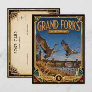 Cartão Postal Grand Forks North Dakota Arte Deco Vintage Dourado