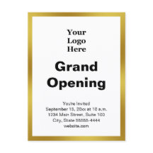 Grand Opening Business Logo Gold White Invitation