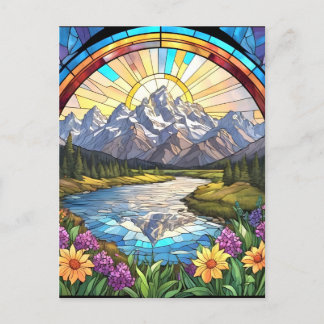 Cartão Postal Grand Teton Mounties Faux Stainha Glass Mountain