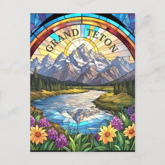 Cartão Postal Grand Teton Mounties Faux Stainha Glass Mountain