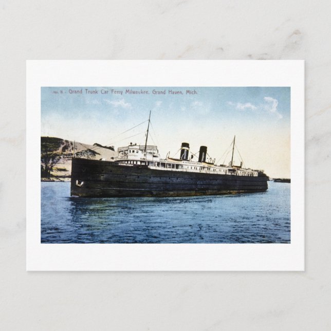 Cartão Postal Grand Trunk Car Ferry Milwaukee, Grand Haven, MI (Frente)