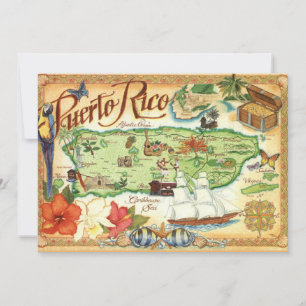 Cartão Postal Grande 5x7 do Mapa de Porto Rico