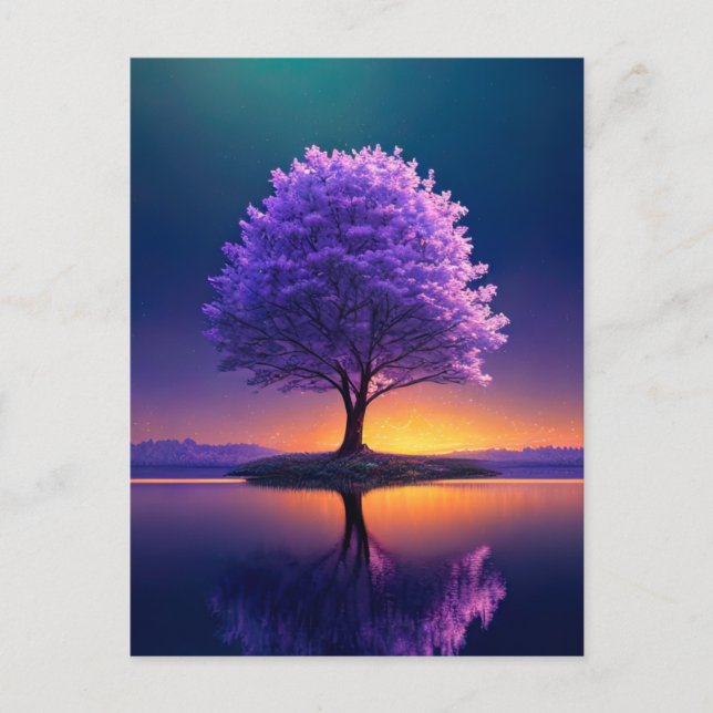 Cartão Postal Grande Árvore em pé sozinho perto do lago (Frente)