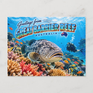 Cartão Postal Grande Barreira de Coral Austrália Mergulho Tubarã