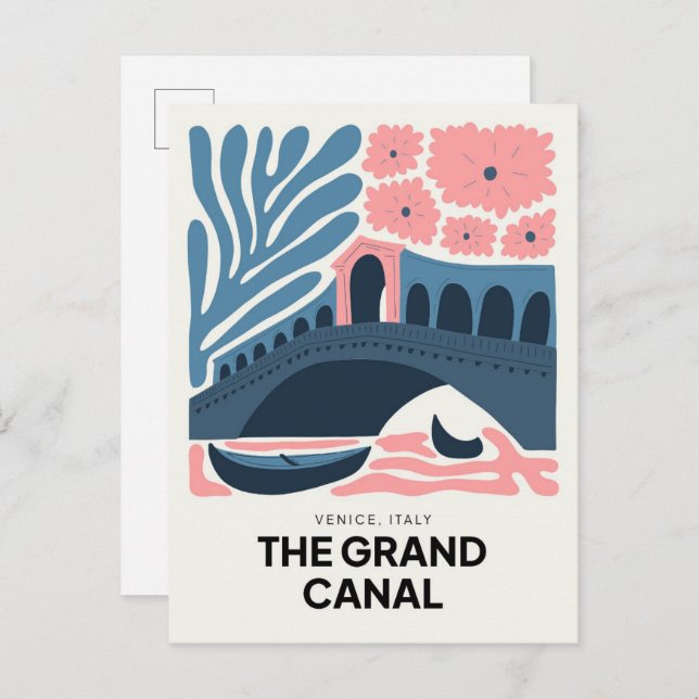 Cartão Postal Grande Canal Veneza Itália floral de viagem abstra (Frente/Verso)