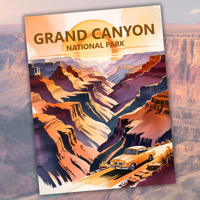 Cartão Postal Grande Canyon Pastel Aquarela Viagem Rodoviária Vi (Grand Canyon Pastel Watercolor Vintage Road Trip Postcard)