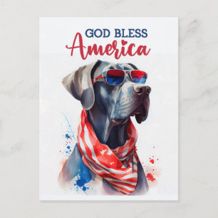 Cartão Postal Grande Danês Patriota, Deus Abençoe a América